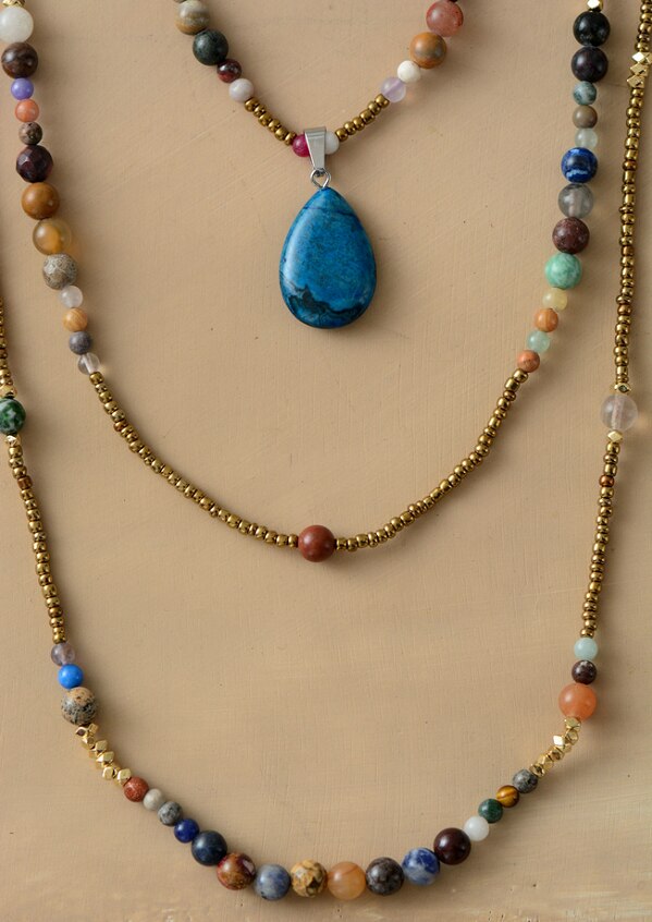 Triple Blue Pendant Beaded Necklace