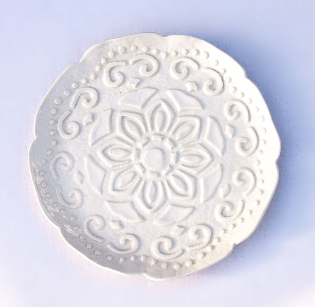 Round Floral Plate - White