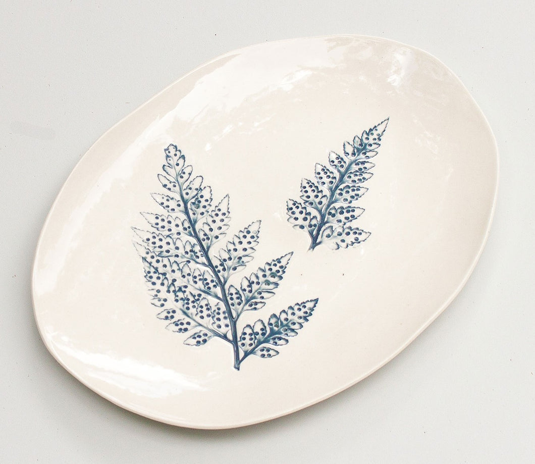 Oval Small Fern Cheese Platter - Blue