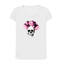 Load image into Gallery viewer, Skull Flowers T-shirt - Ladies Cut - White
